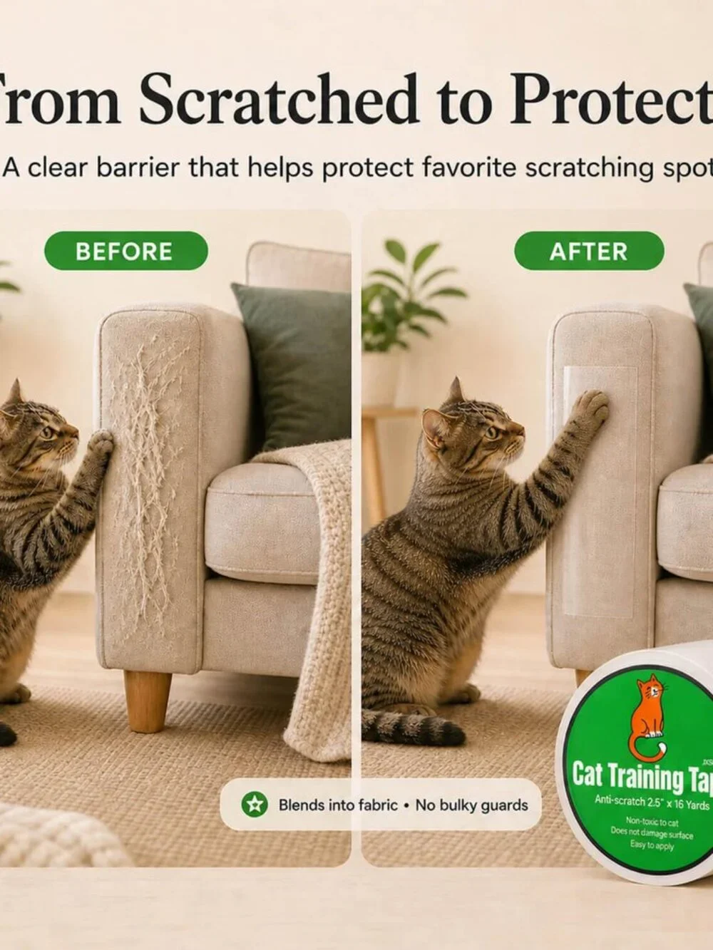 Anti-Scratch Tape for Furniture - Stop Cats from Scratching Couch, Chair Corners